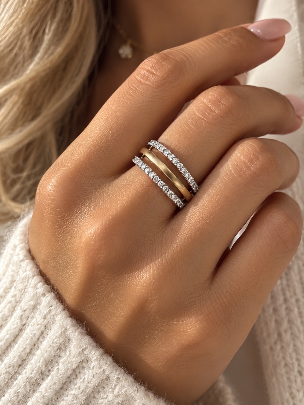 Crystal Trio Ring Set Trendy Jewelry